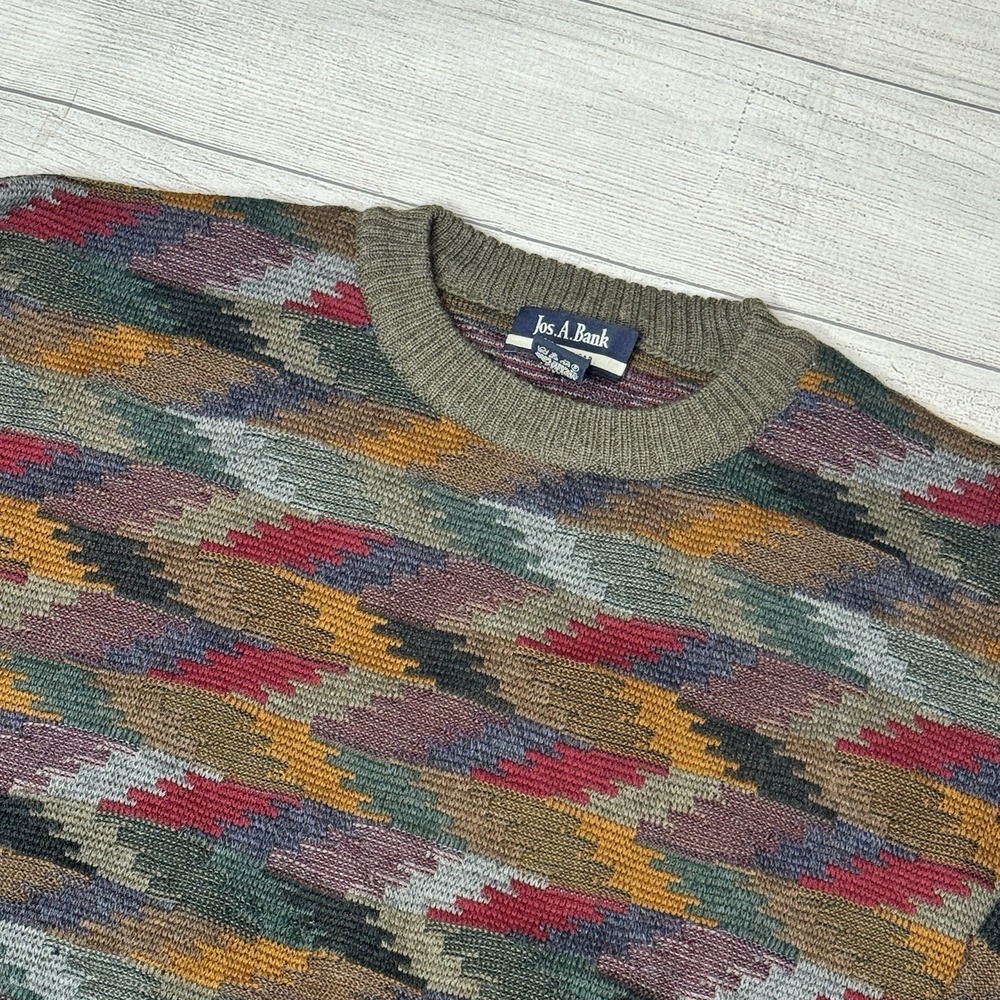 Jos‎ A Bank Vintage Colorful Geometric Wool Grandpa Sweater Size XL